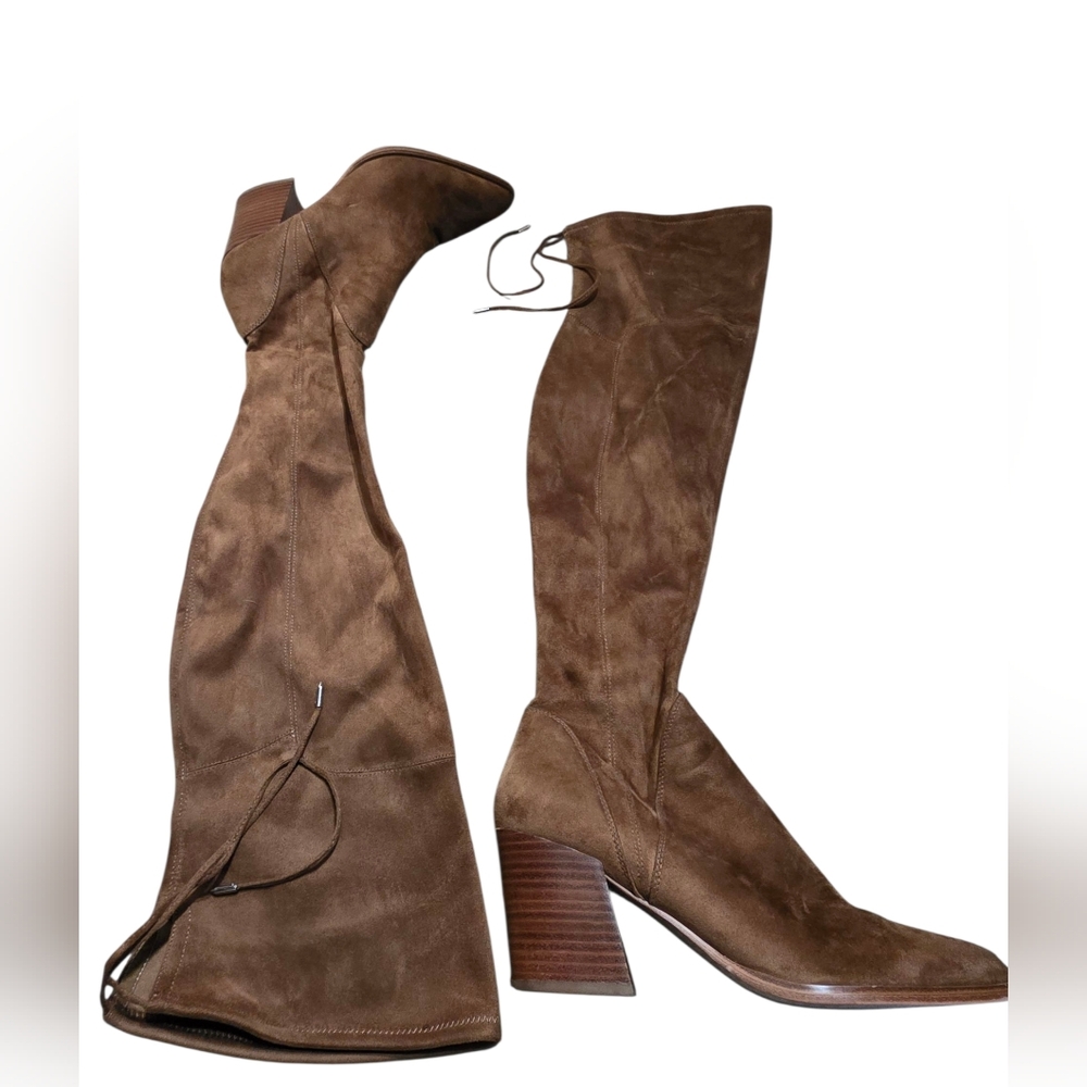 Marc Fisher Over The Knee Camel Colored Pointy Toe Heeled Boots Size 9 EUC